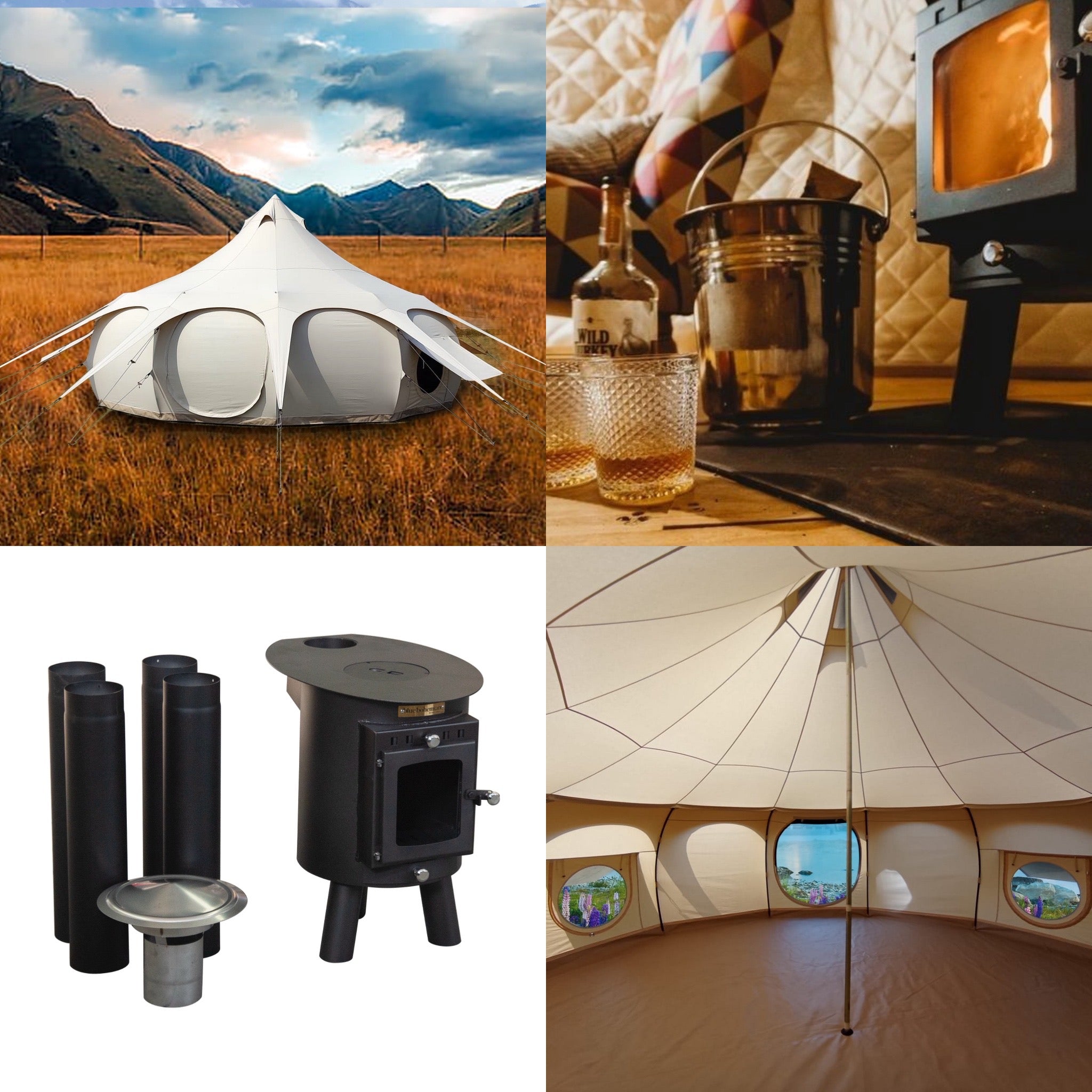 6m Blue Bohemian Better Bell & Free Wood Burning Stove