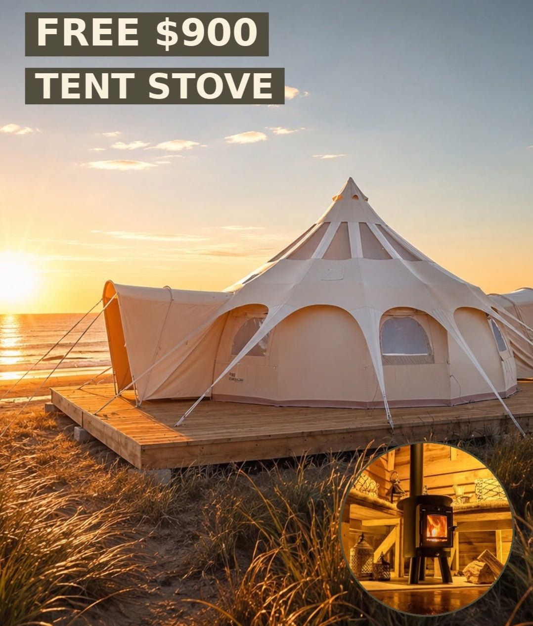 6m Blue Bohemian Better Bell & Free Wood Burning Stove